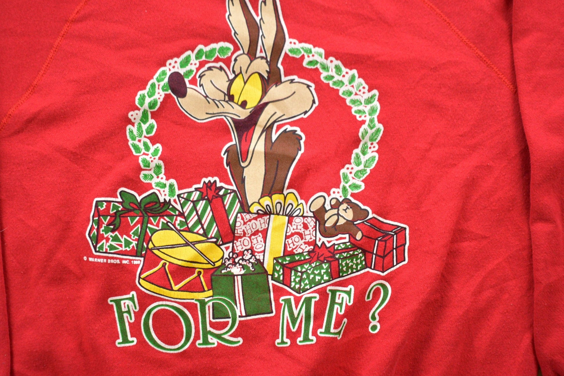Proper Vintage Clothing > Gender Neutral Adult Clothing > Hoodies & Sweatshirts > Sweatshirts Vintage 1989 Warner Bros For Me? Wile E. Coyote Graphic Crewneck / Vintage Sweatshirt / Sportswear / Vintage Cartoons / Raglan Crewneck