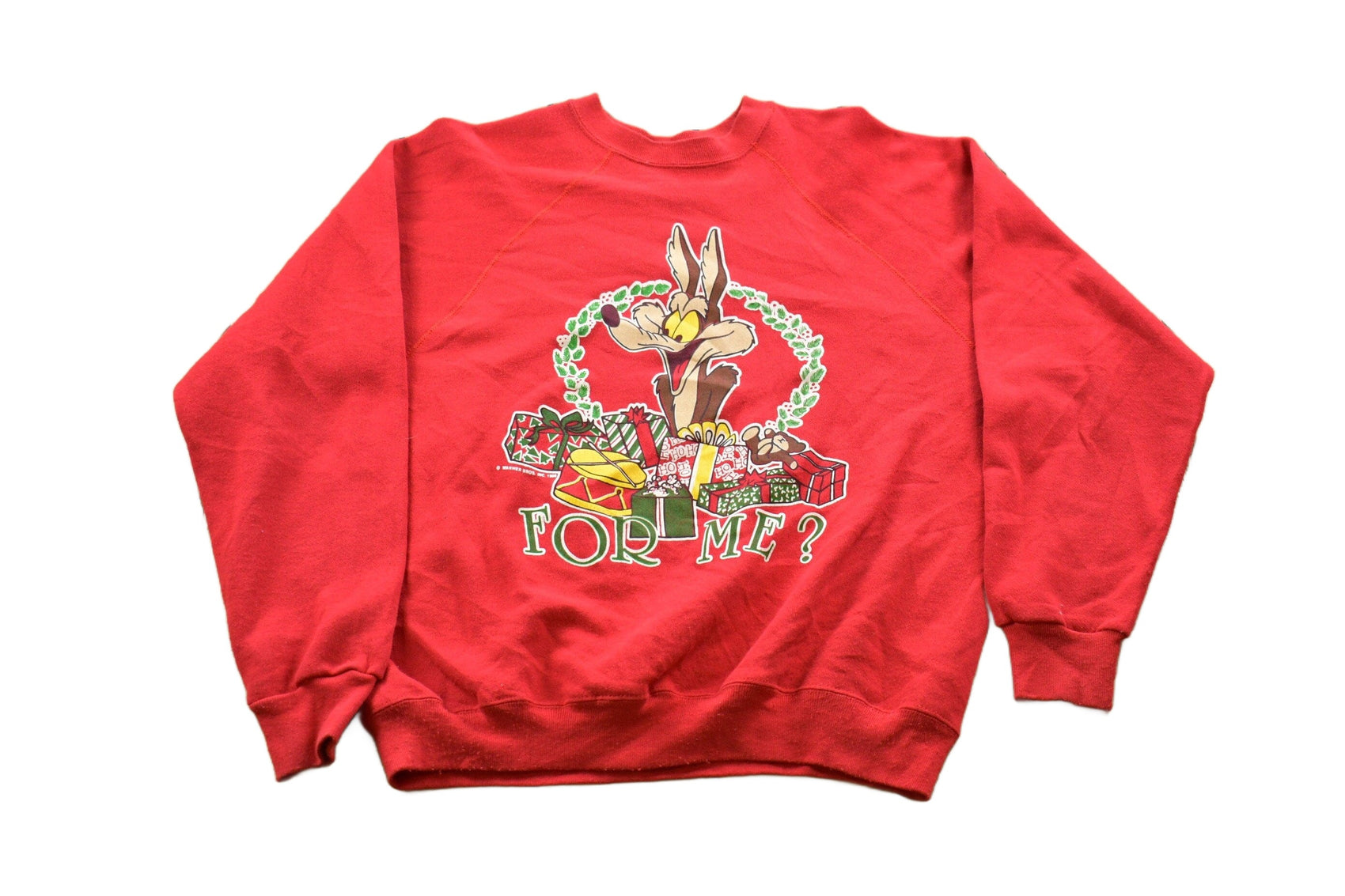 Proper Vintage Clothing > Gender Neutral Adult Clothing > Hoodies & Sweatshirts > Sweatshirts Vintage 1989 Warner Bros For Me? Wile E. Coyote Graphic Crewneck / Vintage Sweatshirt / Sportswear / Vintage Cartoons / Raglan Crewneck