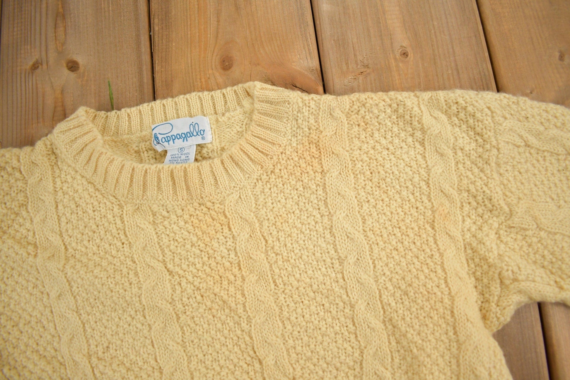Proper Vintage Clothing > Gender Neutral Adult Clothing > Hoodies & Sweatshirts > Sweatshirts Vintage 1990s 3D Cable Knit Sweater / Size Small / 100% Wool Sweater / Blank Sweater