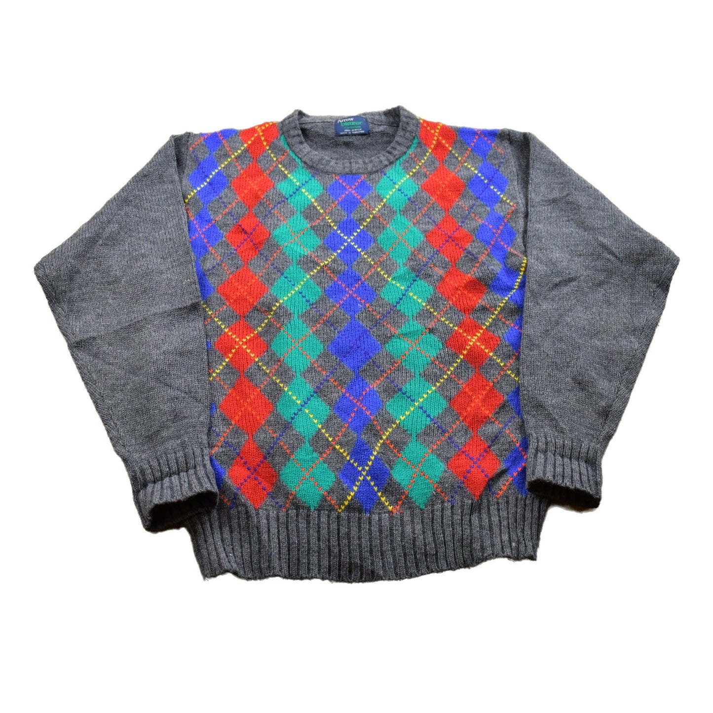 Proper Vintage Clothing > Gender Neutral Adult Clothing > Hoodies & Sweatshirts > Sweatshirts Vintage 1990s Arrow Knitted Argyle Crewneck Sweater / Vintage 90s Crewneck / All Over Pattern / Colorful / Sweatshirt / Abstract Pattern