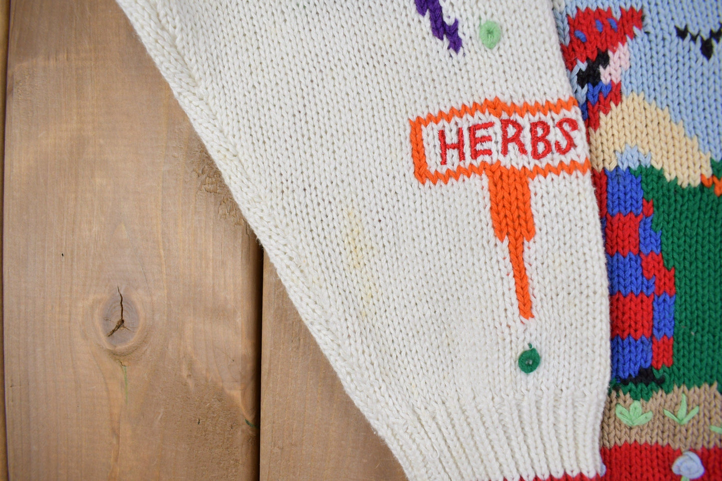 Proper Vintage Clothing > Gender Neutral Adult Clothing > Hoodies & Sweatshirts > Sweatshirts Vintage 1990s Belle Point Gardening Theme Knit Cardigan Sweater / Vintage Cardigan / Button Up / Patchwork / Embroidered