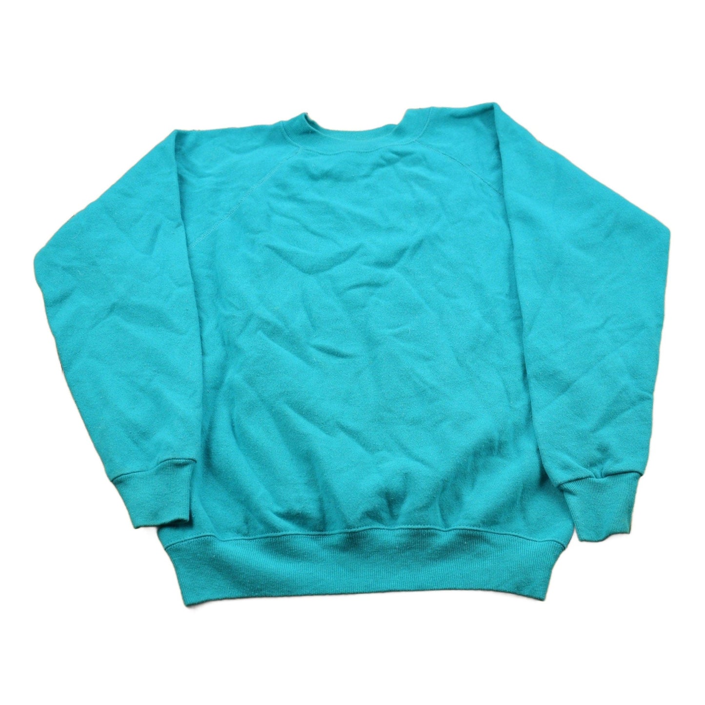 Proper Vintage Clothing > Gender Neutral Adult Clothing > Hoodies & Sweatshirts > Sweatshirts Vintage 1990s Blank Turquoise Crewneck Sweatshirt / 90s Crewneck / Made In USA / Essential / Streetwear / 90s Blank