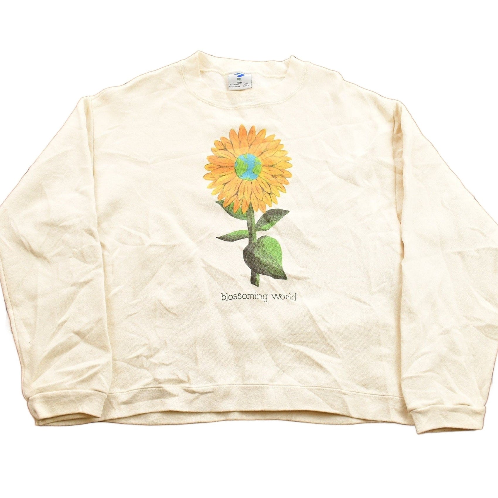 Proper Vintage Clothing > Gender Neutral Adult Clothing > Hoodies & Sweatshirts > Sweatshirts Vintage 1990s Blossoming World Die Graphic Crewneck Sweatshirt / 90s Crewneck / Made In USA / Streetwear / Sun Flower