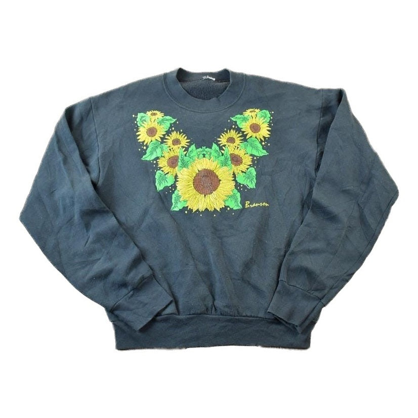 Proper Vintage Clothing > Gender Neutral Adult Clothing > Hoodies & Sweatshirts > Sweatshirts Vintage 1990s Branson Sunflowers Outdoorsman Crewneck Sweatshirt / Embroidered / Nature Sweater / Outdoor Sweater
