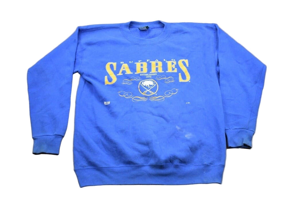 Proper Vintage Clothing > Gender Neutral Adult Clothing > Hoodies & Sweatshirts > Sweatshirts Vintage 1990s Buffalo Sabres NHL Crewneck Sweatshirt / Made In USA / Hockey / Sportswear / Athleisure / Americana / CSA / Buffalo Vintage
