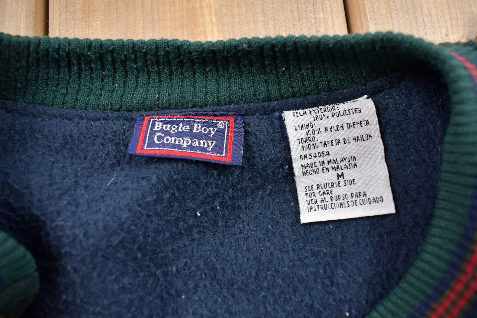 Proper Vintage Clothing > Gender Neutral Adult Clothing > Hoodies & Sweatshirts > Sweatshirts Vintage 1990s Bugle Boy Fleece Varsity Sweater / Outdoorsman / 90s Sweater / Streetwear / 90s Bugle Boy / Fleece Zip up / Fleece Jacket
