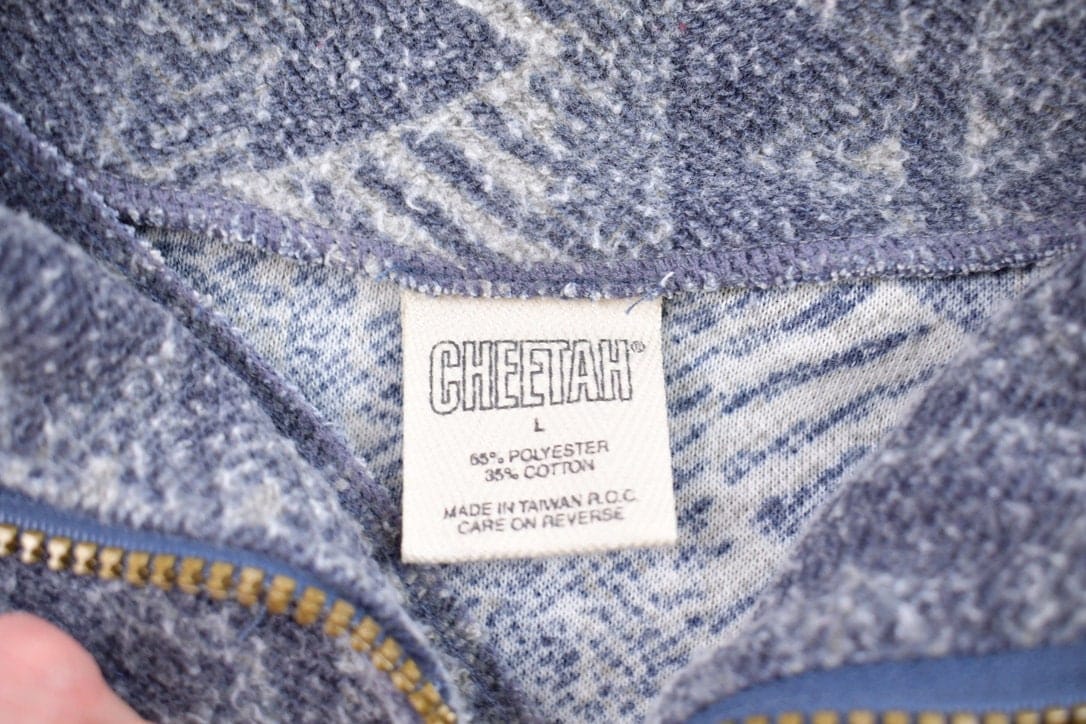 Proper Vintage Clothing > Gender Neutral Adult Clothing > Hoodies & Sweatshirts > Sweatshirts Vintage 1990s Cheetah Aztec Pattern Fleece Sweater / Outdoorsman / 90s Sweater / Streetwear / Hiking / Fleece Zip up / Aztec Theme