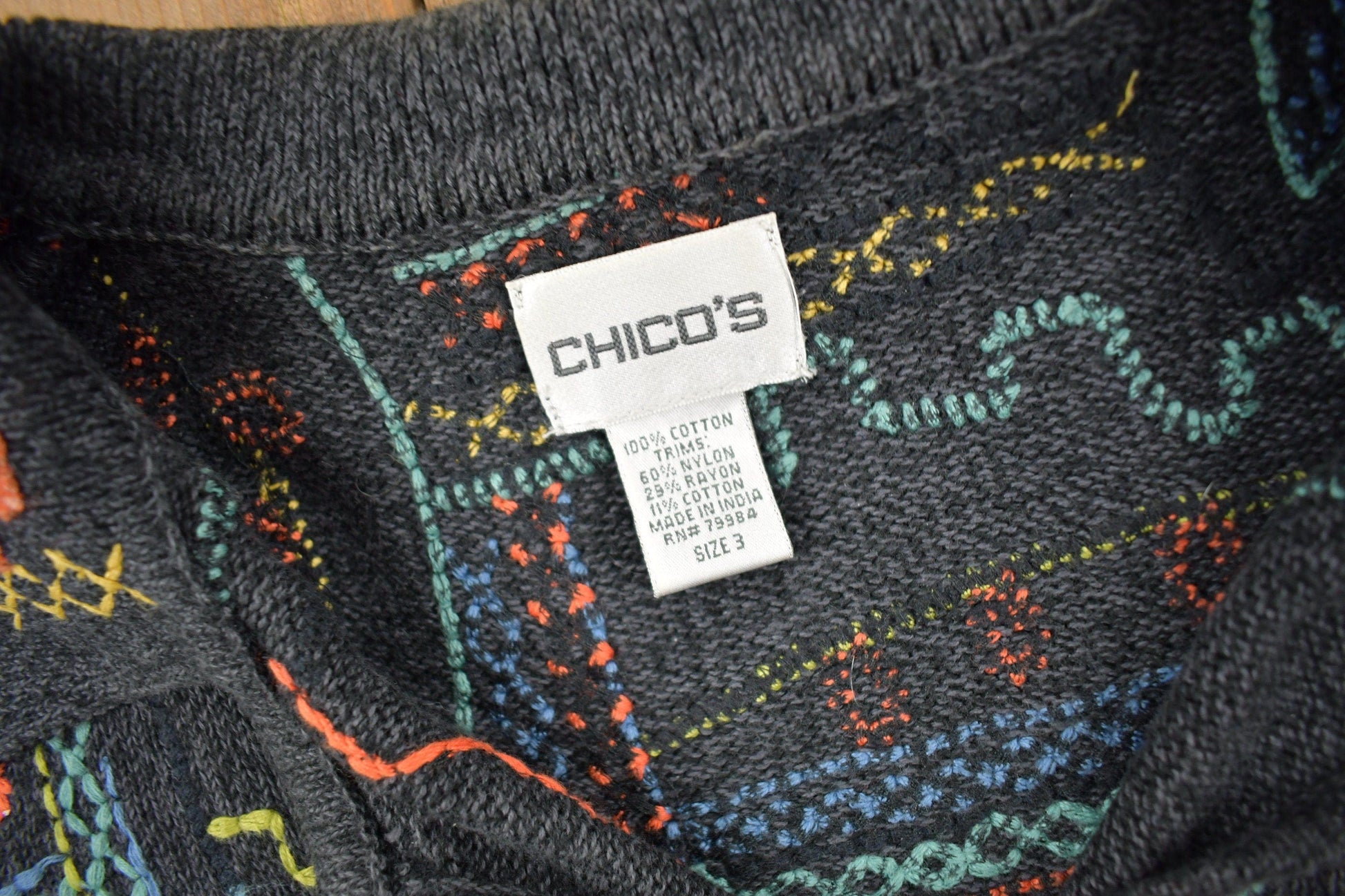 Proper Vintage Clothing > Gender Neutral Adult Clothing > Hoodies & Sweatshirts > Sweatshirts Vintage 1990s Chico's Embroidery Cardigan Sweater / Vintage Cardigan / Button Up / Patchwork / Embroidered / Abstract Design