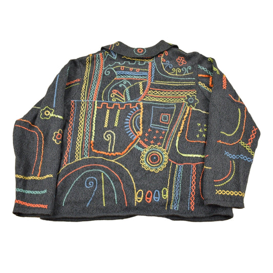Proper Vintage Clothing > Gender Neutral Adult Clothing > Hoodies & Sweatshirts > Sweatshirts Vintage 1990s Chico's Embroidery Cardigan Sweater / Vintage Cardigan / Button Up / Patchwork / Embroidered / Abstract Design