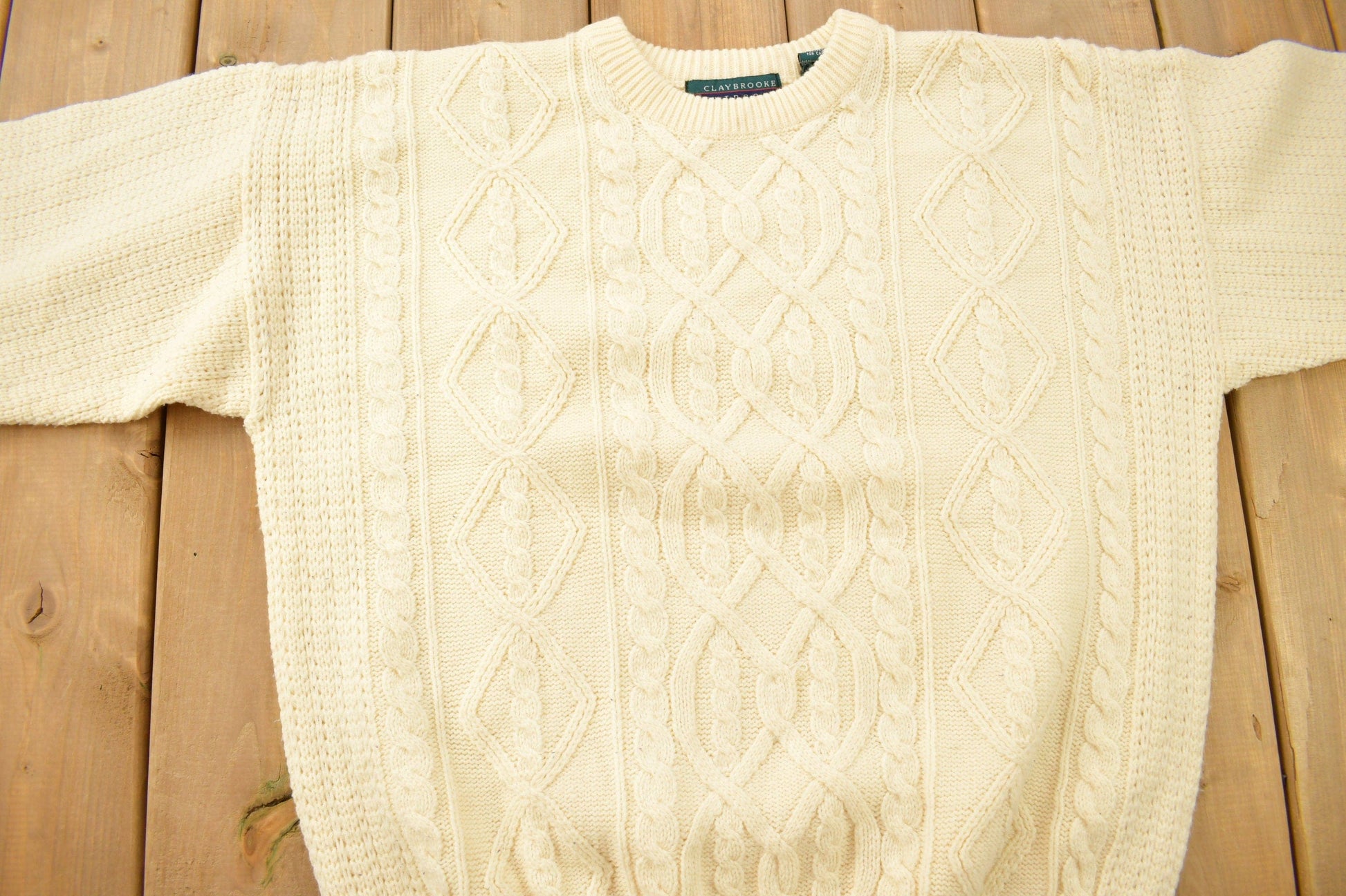 Proper Vintage Clothing > Gender Neutral Adult Clothing > Hoodies & Sweatshirts > Sweatshirts Vintage 1990s Claybrooke Outdoors Knitted Crewneck Sweater / Vintage 90s Crewneck / All Over Pattern / Cable Knit