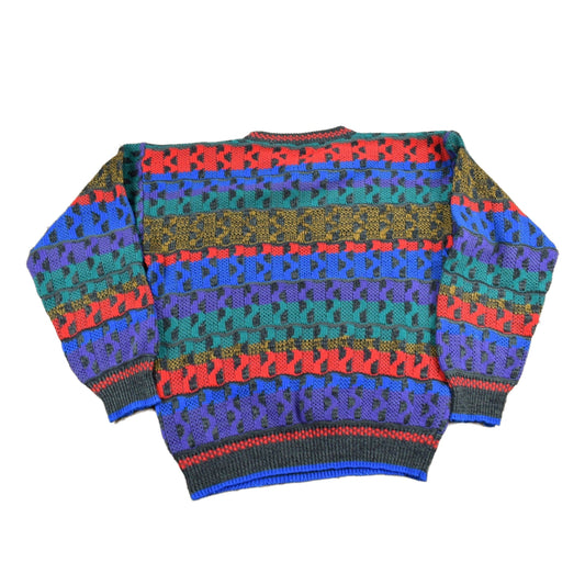 Proper Vintage Clothing > Gender Neutral Adult Clothing > Hoodies & Sweatshirts > Sweatshirts Vintage 1990s Color Block Knitted Crewneck Sweater / Vintage 90s Crewneck / All Over Pattern / Colorful Sweatshirt / Abstract Pattern