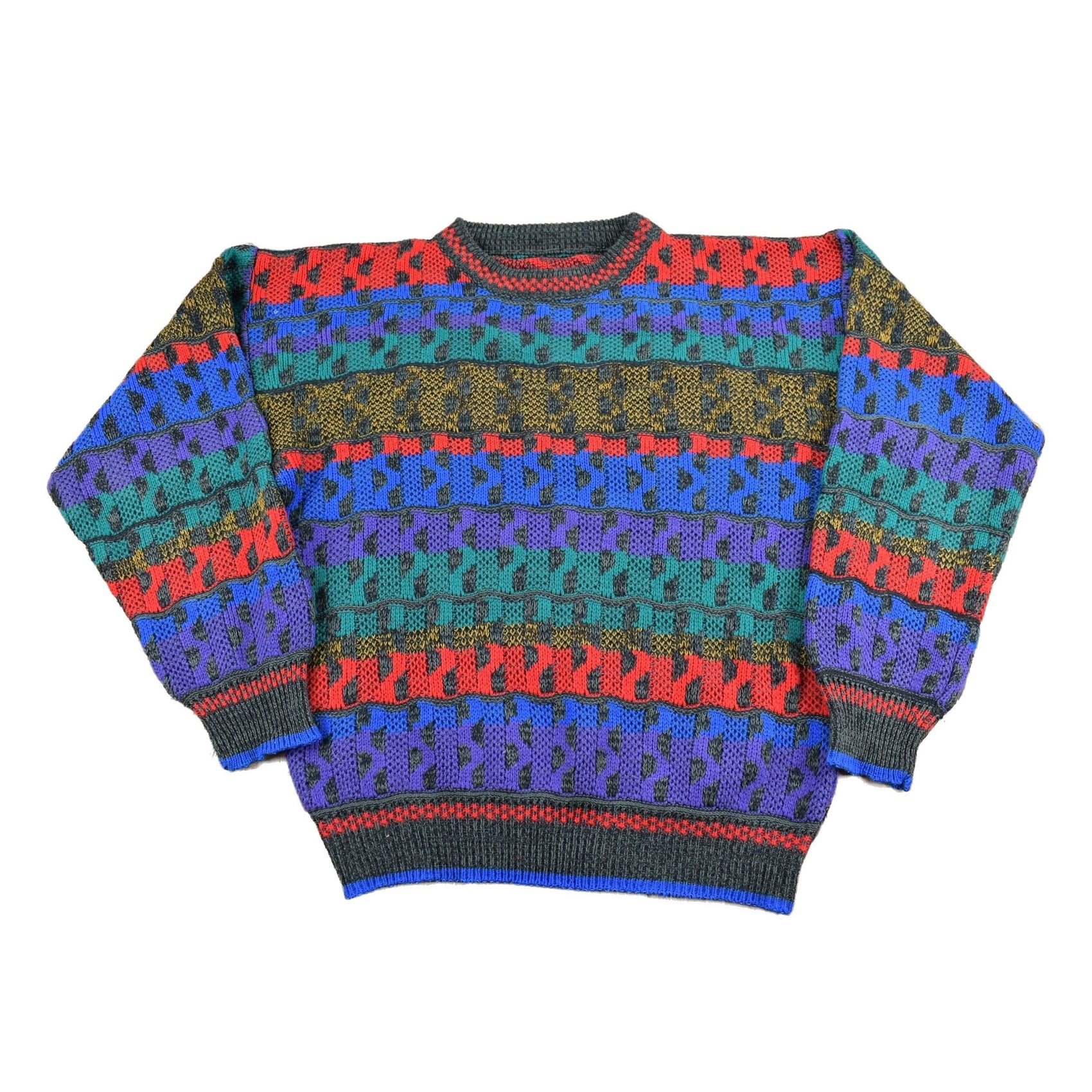 Proper Vintage Clothing > Gender Neutral Adult Clothing > Hoodies & Sweatshirts > Sweatshirts Vintage 1990s Color Block Knitted Crewneck Sweater / Vintage 90s Crewneck / All Over Pattern / Colorful Sweatshirt / Abstract Pattern
