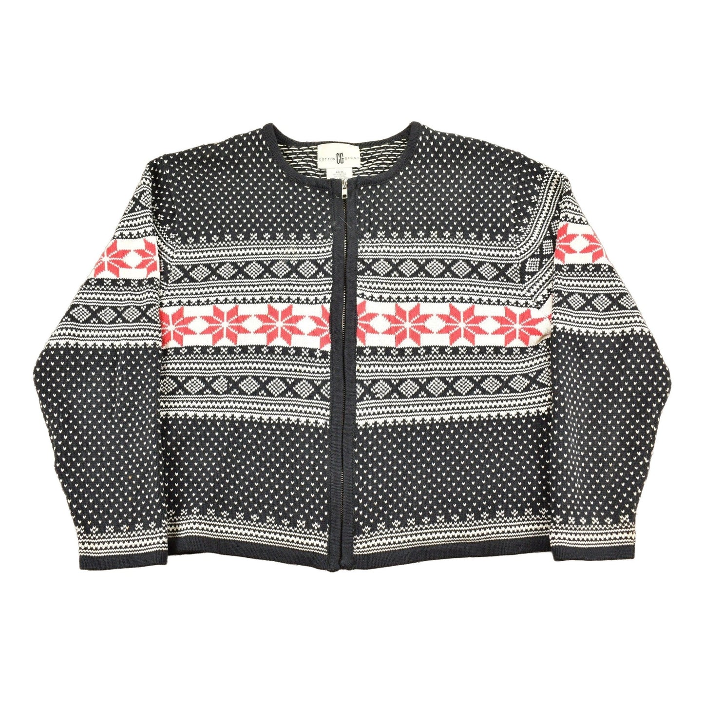 Proper Vintage Clothing > Gender Neutral Adult Clothing > Hoodies & Sweatshirts > Sweatshirts Vintage 1990s Cotton Ginny Knit Zip Up Sweater / Vintage 90s Sweater / All Over Pattern / Winter Sweatshirt / Abstract Pattern