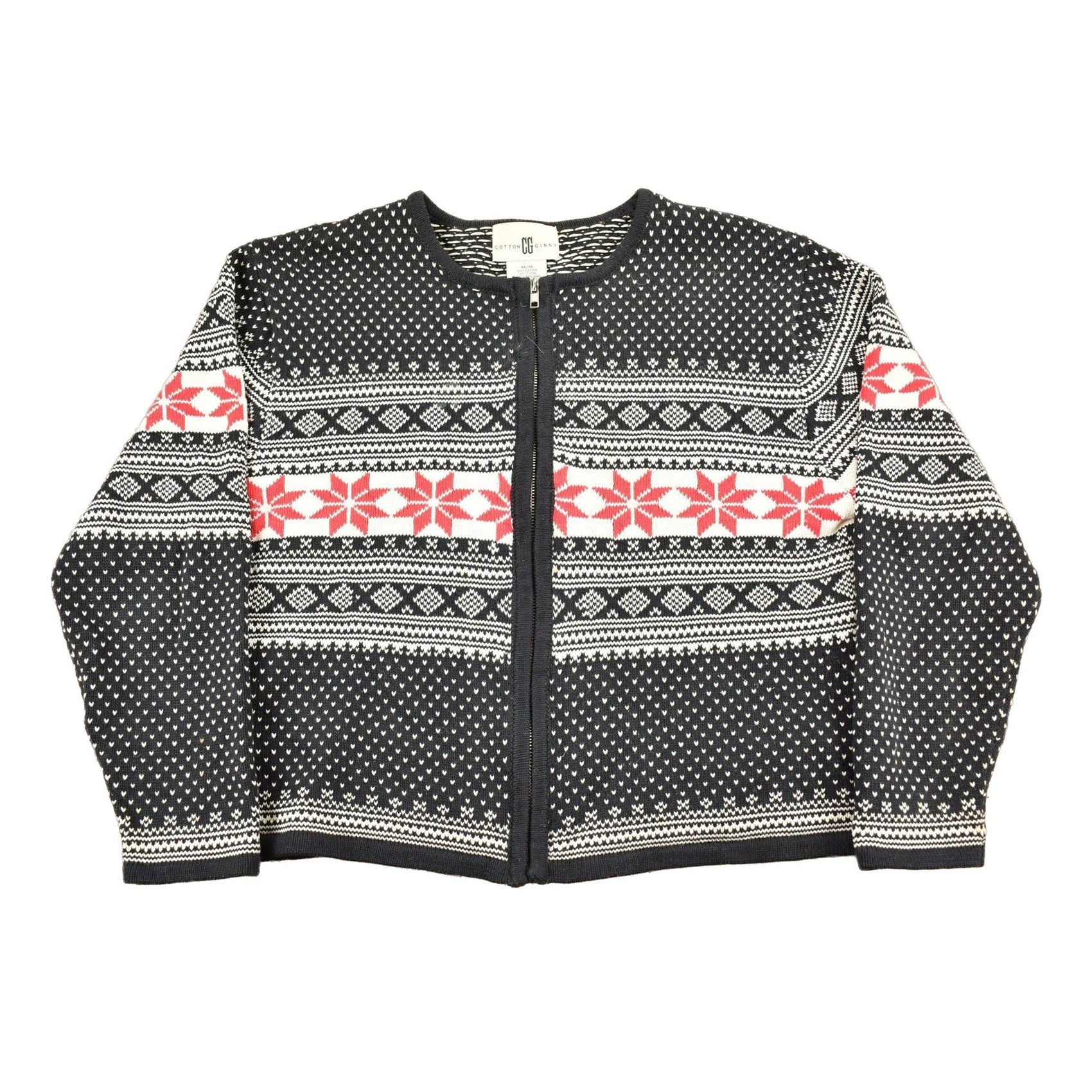 Proper Vintage Clothing > Gender Neutral Adult Clothing > Hoodies & Sweatshirts > Sweatshirts Vintage 1990s Cotton Ginny Knit Zip Up Sweater / Vintage 90s Sweater / All Over Pattern / Winter Sweatshirt / Abstract Pattern