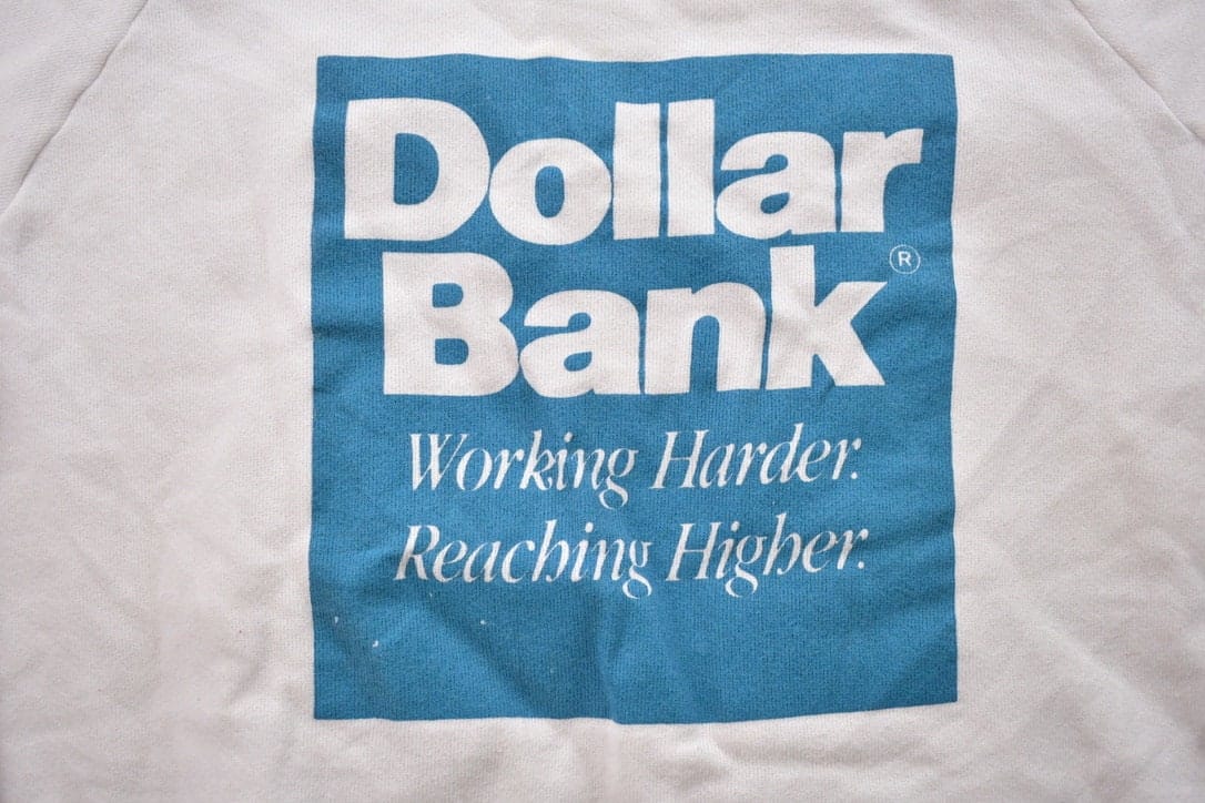 Proper Vintage Clothing > Gender Neutral Adult Clothing > Hoodies & Sweatshirts > Sweatshirts Vintage 1990s Dollar Bank Crewneck Sweatshirt / 90s Crewneck / Made In USA / Essential / Streetwear / 90s Sweater / Jerzees Crewneck