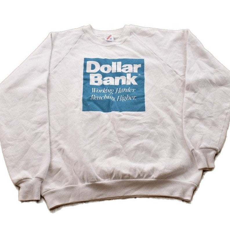 Proper Vintage Clothing > Gender Neutral Adult Clothing > Hoodies & Sweatshirts > Sweatshirts Vintage 1990s Dollar Bank Crewneck Sweatshirt / 90s Crewneck / Made In USA / Essential / Streetwear / 90s Sweater / Jerzees Crewneck