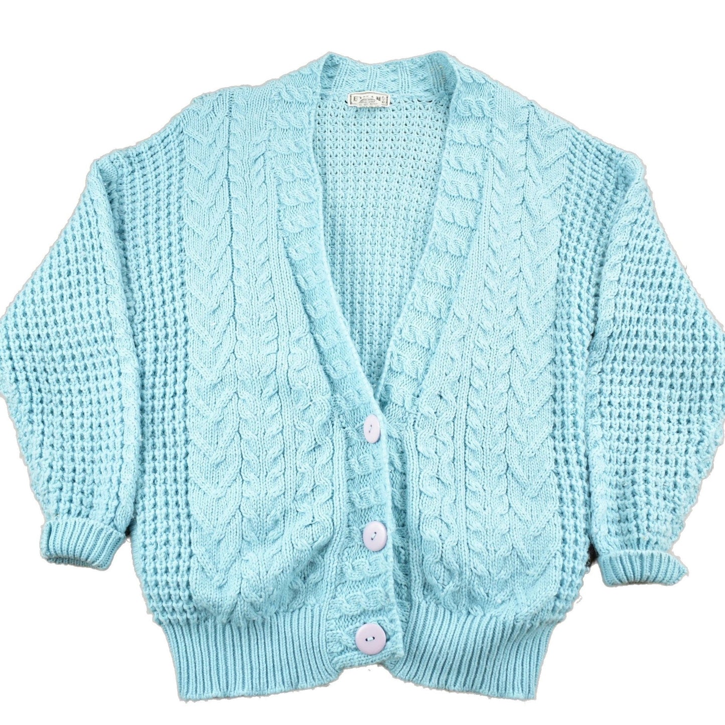 Proper Vintage Clothing > Gender Neutral Adult Clothing > Hoodies & Sweatshirts > Sweatshirts Vintage 1990s Evian Cable Knit Cardigan Sweater / Vintage Cardigan / Button Up / Patchwork / Embroidered / Acrylic