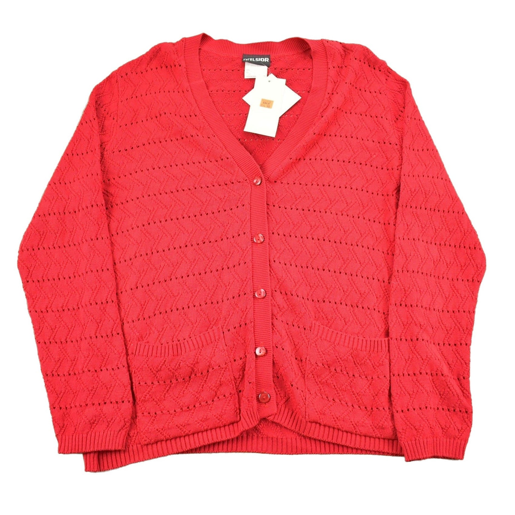 Proper Vintage Clothing > Gender Neutral Adult Clothing > Hoodies & Sweatshirts > Sweatshirts Vintage 1990s Excelsior Red Knit Cardigan Sweater / Vintage Cardigan / Made In Canada / Deadstock With Tags
