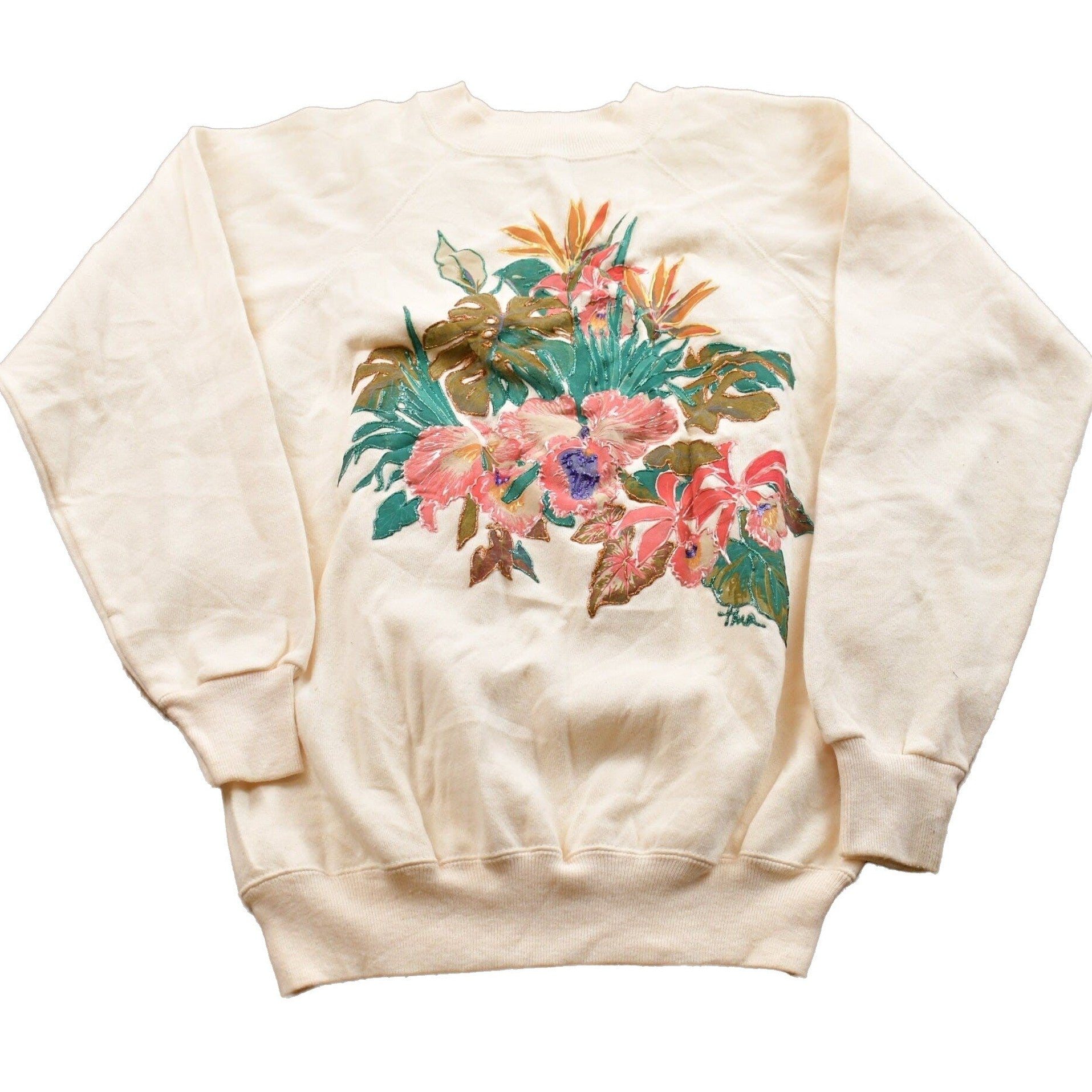 Proper Vintage Clothing > Gender Neutral Adult Clothing > Hoodies & Sweatshirts > Sweatshirts Vintage 1990s Floral Theme Crewneck Sweater / 90s Crewneck / Grandma Sweater / Streetwear / Made In USA / Floral Theme