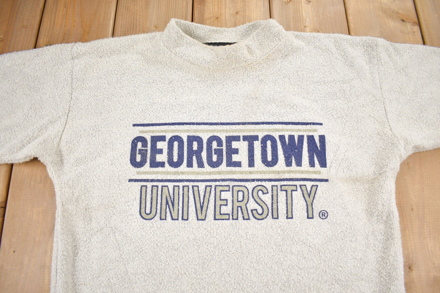 Proper Vintage Clothing > Gender Neutral Adult Clothing > Hoodies & Sweatshirts > Sweatshirts Vintage 1990s Georgetown University Collegiate Mockneck Sweater / Made In USA / Woolly Threads / Americana / Heavy Weight