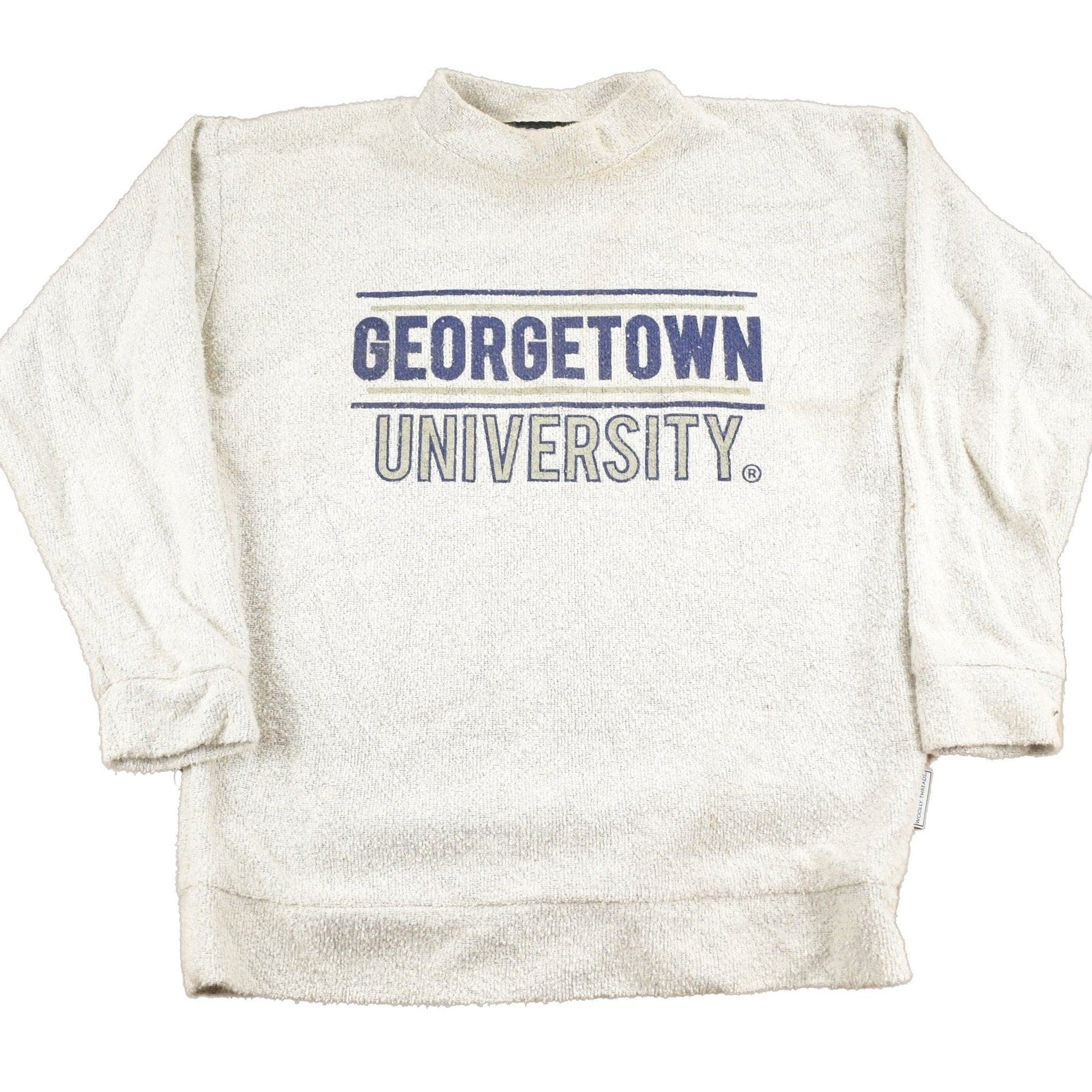 Proper Vintage Clothing > Gender Neutral Adult Clothing > Hoodies & Sweatshirts > Sweatshirts Vintage 1990s Georgetown University Collegiate Mockneck Sweater / Made In USA / Woolly Threads / Americana / Heavy Weight