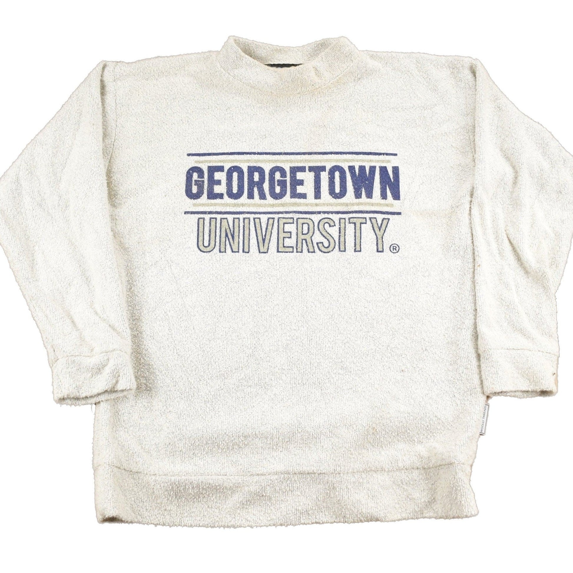 Proper Vintage Clothing > Gender Neutral Adult Clothing > Hoodies & Sweatshirts > Sweatshirts Vintage 1990s Georgetown University Collegiate Mockneck Sweater / Made In USA / Woolly Threads / Americana / Heavy Weight