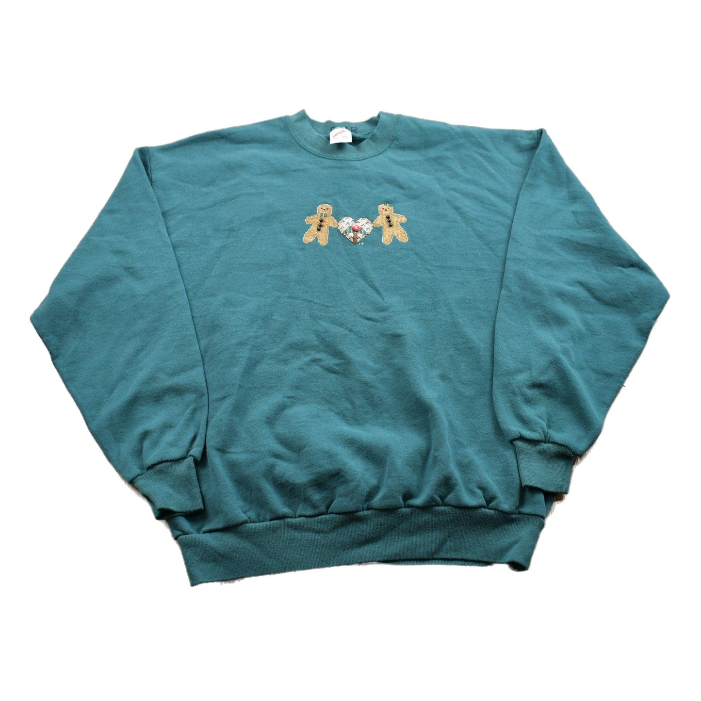 Proper Vintage Clothing > Gender Neutral Adult Clothing > Hoodies & Sweatshirts > Sweatshirts Vintage 1990s Gingerbread Theme Crewneck Sweater / 90s Crewneck / Grandma Sweater / Streetwear / Made In USA / Heart Theme / Button Crewneck