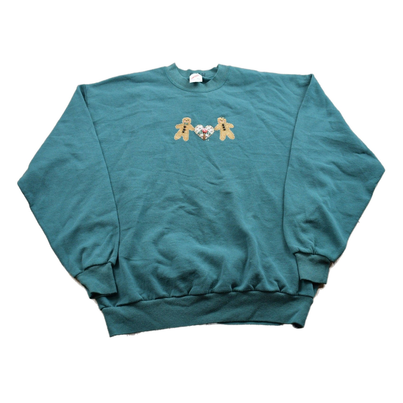 Proper Vintage Clothing > Gender Neutral Adult Clothing > Hoodies & Sweatshirts > Sweatshirts Vintage 1990s Gingerbread Theme Crewneck Sweater / 90s Crewneck / Grandma Sweater / Streetwear / Made In USA / Heart Theme / Button Crewneck