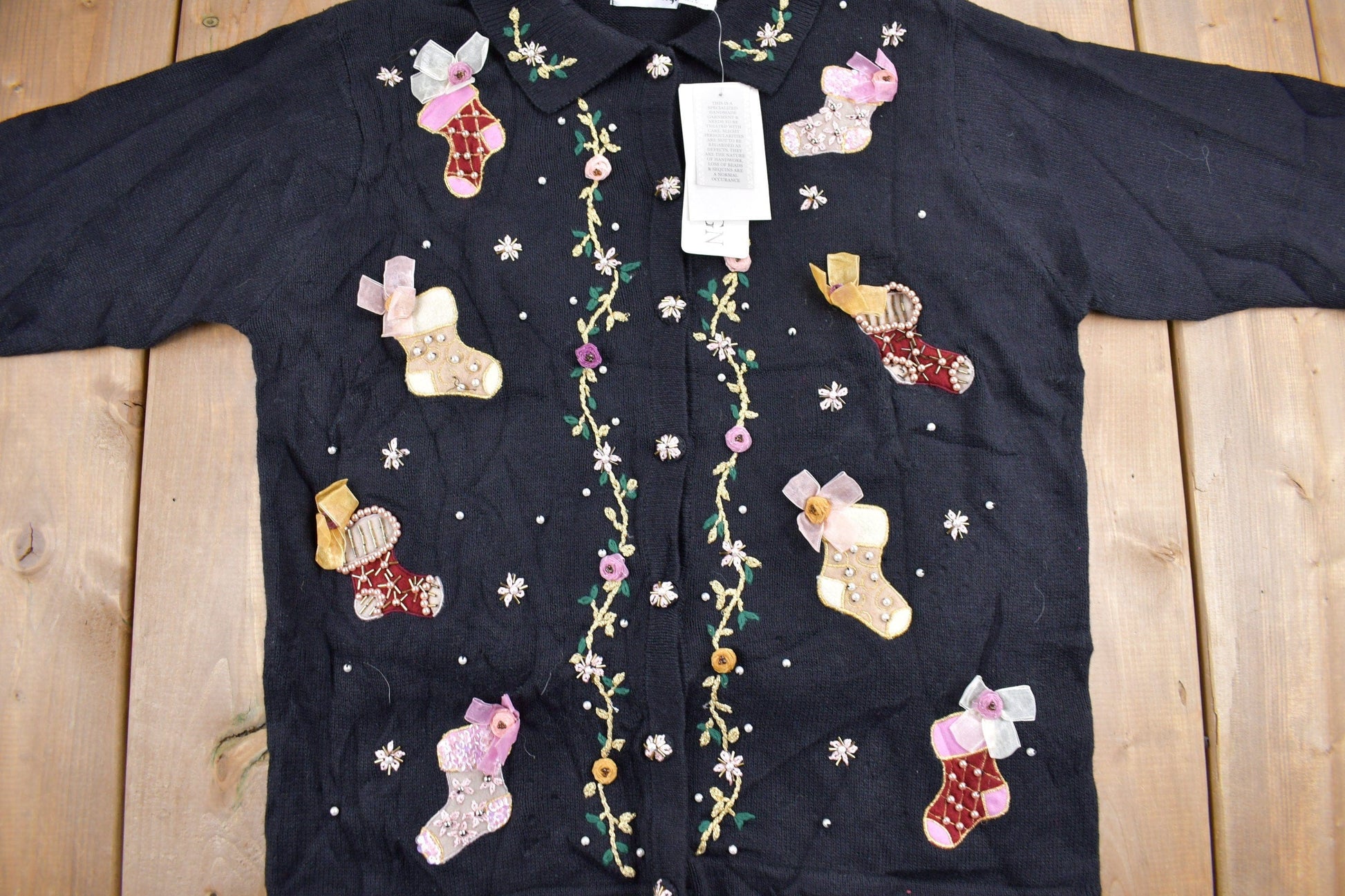 Proper Vintage Clothing > Gender Neutral Adult Clothing > Hoodies & Sweatshirts > Sweatshirts Vintage 1990s Headstock B.P Design Christmas Theme Knit Cardigan Sweater / ChristmasSweater / NWT / Cut N Sew