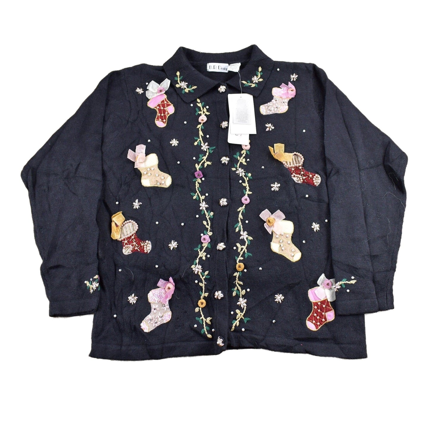 Proper Vintage Clothing > Gender Neutral Adult Clothing > Hoodies & Sweatshirts > Sweatshirts Vintage 1990s Headstock B.P Design Christmas Theme Knit Cardigan Sweater / ChristmasSweater / NWT / Cut N Sew