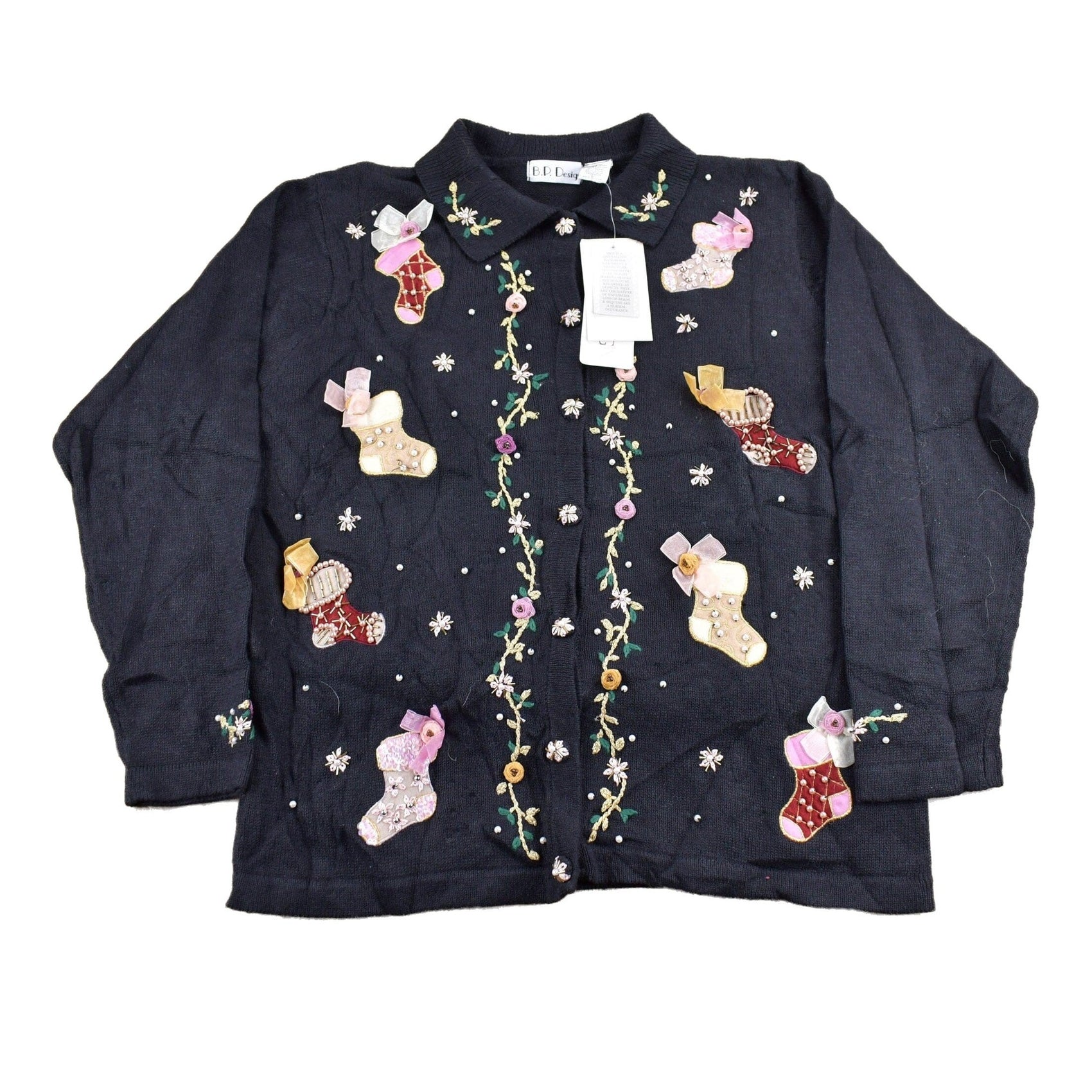 Proper Vintage Clothing > Gender Neutral Adult Clothing > Hoodies & Sweatshirts > Sweatshirts Vintage 1990s Headstock B.P Design Christmas Theme Knit Cardigan Sweater / ChristmasSweater / NWT / Cut N Sew