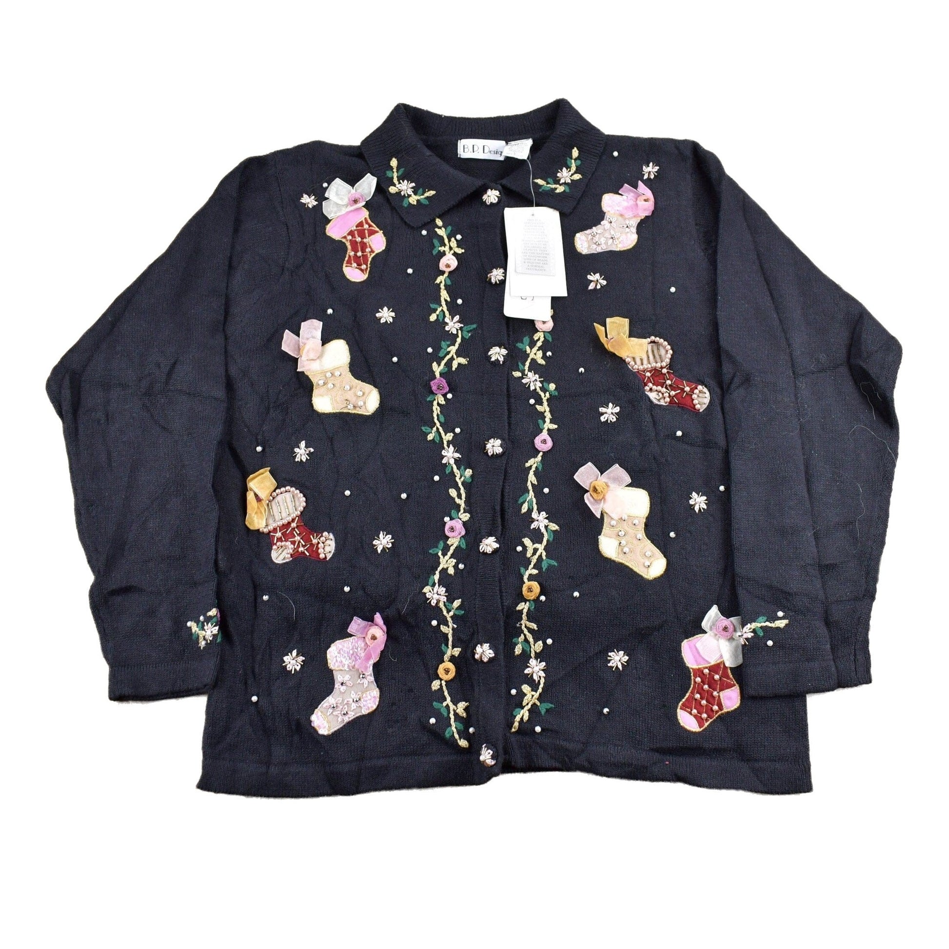 Proper Vintage Clothing > Gender Neutral Adult Clothing > Hoodies & Sweatshirts > Sweatshirts Vintage 1990s Headstock B.P Design Christmas Theme Knit Cardigan Sweater / ChristmasSweater / NWT / Cut N Sew