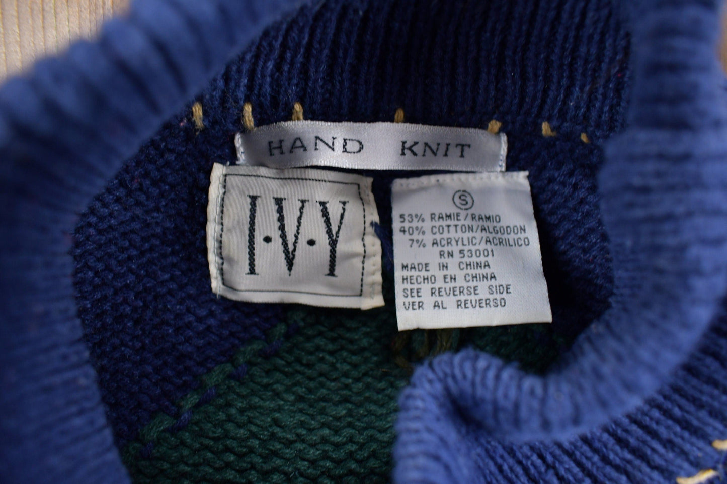 Proper Vintage Clothing > Gender Neutral Adult Clothing > Hoodies & Sweatshirts > Sweatshirts Vintage 1990s IVY Hand Knit Mockneck Sweater / Patchwork / All Over Pattern / Colorful Sweatshirt / Color Block