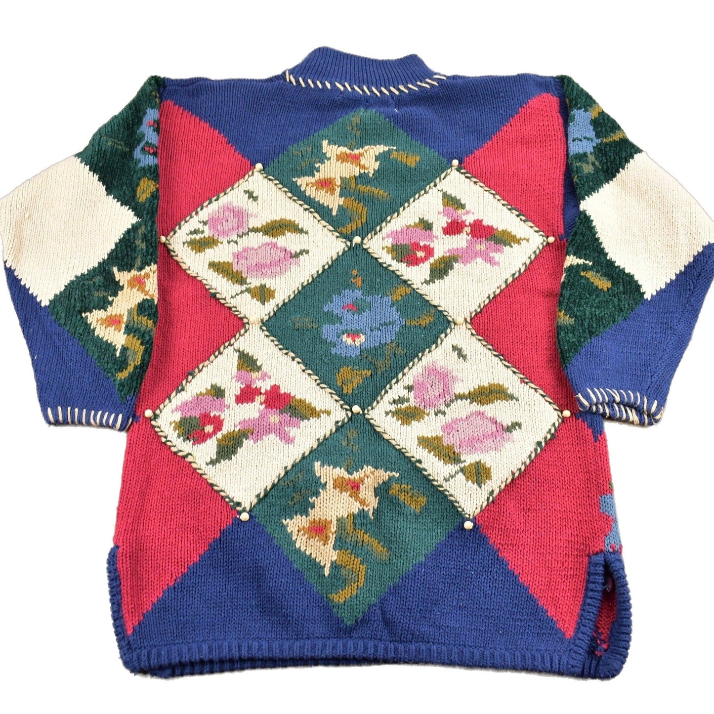 Proper Vintage Clothing > Gender Neutral Adult Clothing > Hoodies & Sweatshirts > Sweatshirts Vintage 1990s IVY Hand Knit Mockneck Sweater / Patchwork / All Over Pattern / Colorful Sweatshirt / Color Block