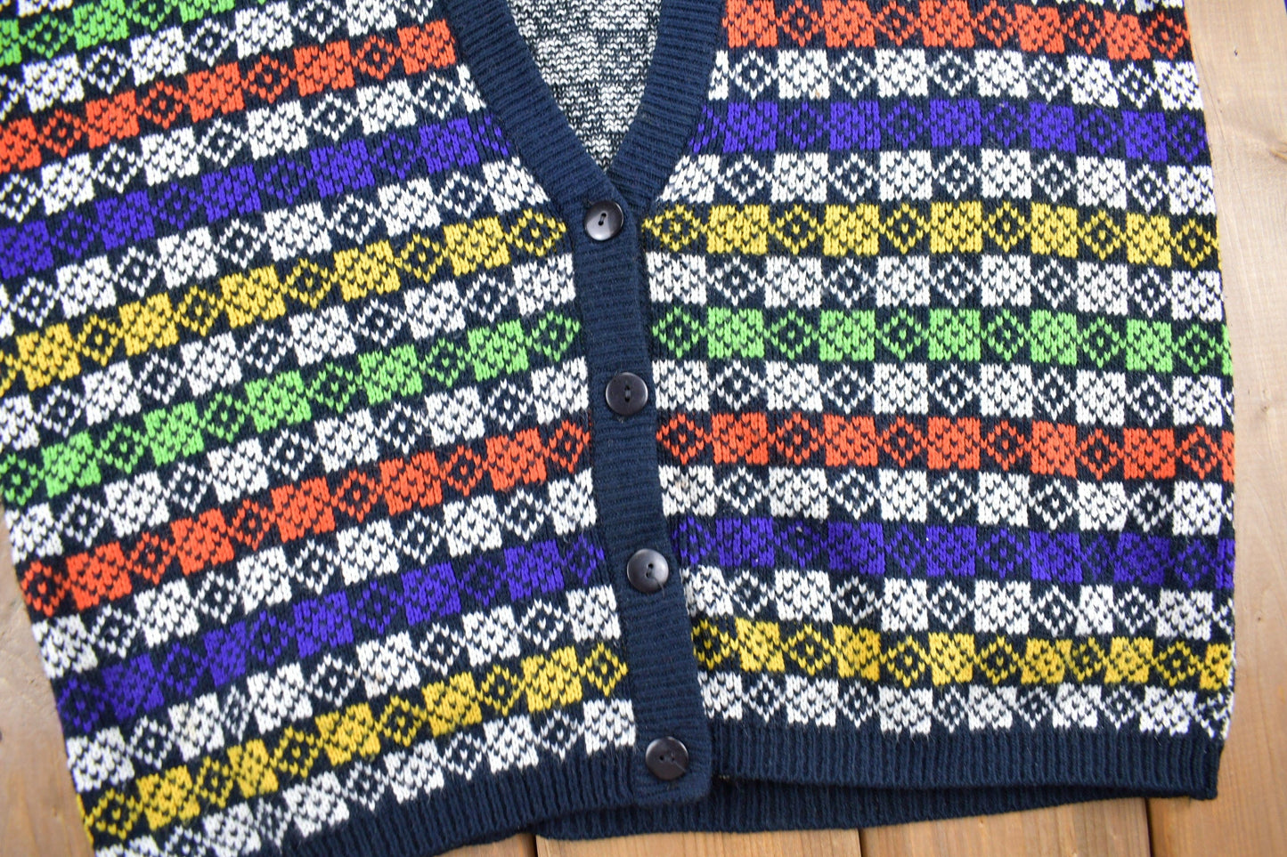 Proper Vintage Clothing > Gender Neutral Adult Clothing > Hoodies & Sweatshirts > Sweatshirts Vintage 1990s Jamie Scott Knitted Cardigan Sweater / Vintage 90s Knit / Colourful Cardigan Sweatshirt / Nanaimo Canada