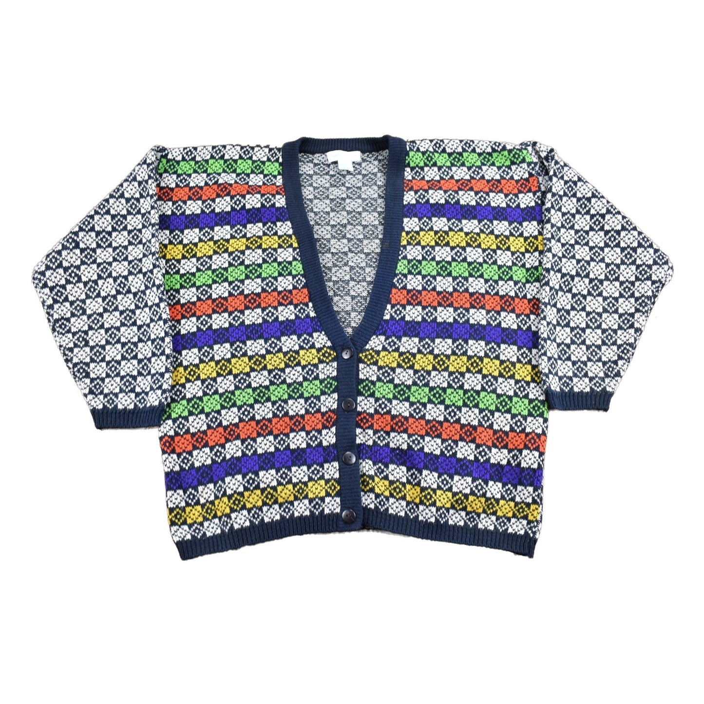 Proper Vintage Clothing > Gender Neutral Adult Clothing > Hoodies & Sweatshirts > Sweatshirts Vintage 1990s Jamie Scott Knitted Cardigan Sweater / Vintage 90s Knit / Colourful Cardigan Sweatshirt / Nanaimo Canada