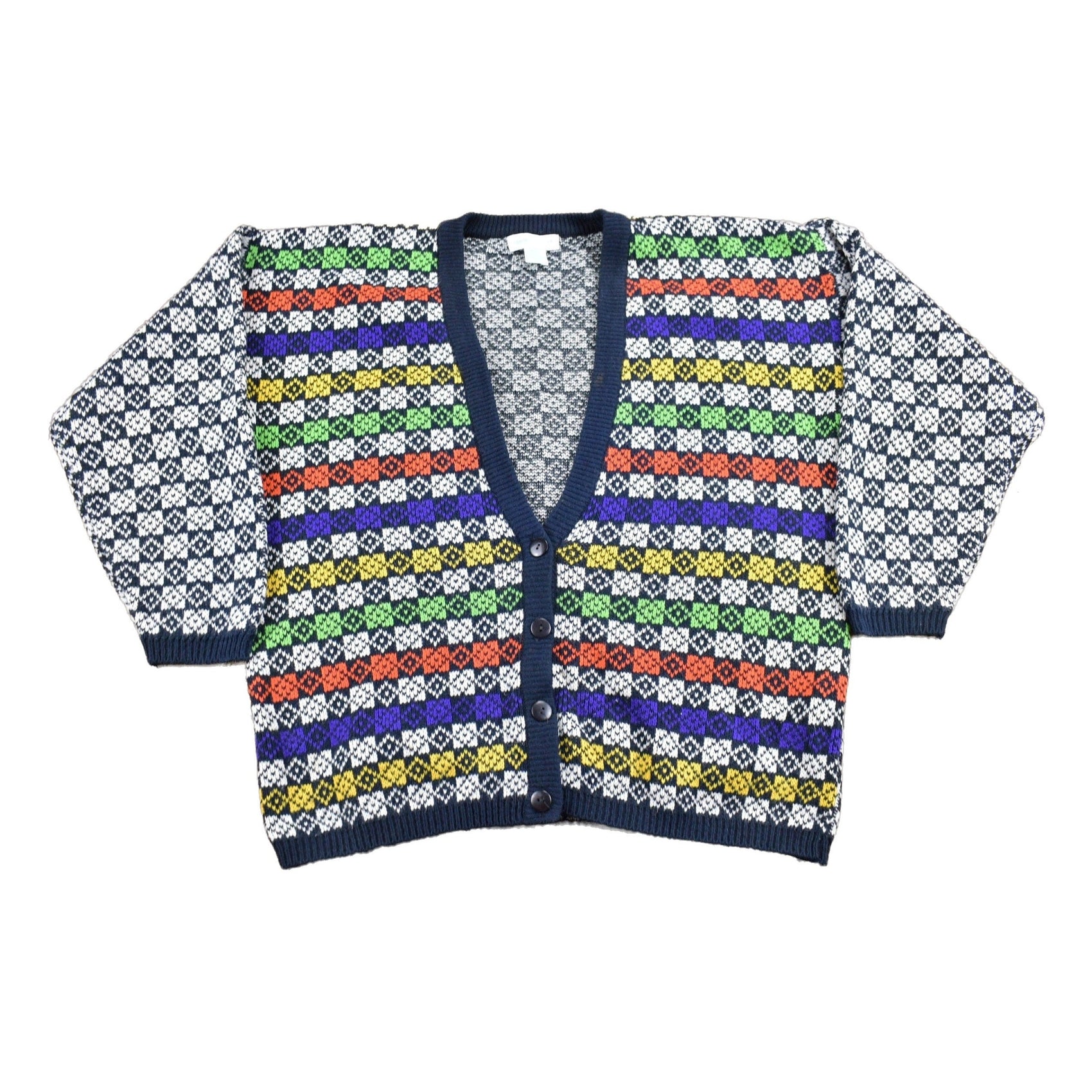 Proper Vintage Clothing > Gender Neutral Adult Clothing > Hoodies & Sweatshirts > Sweatshirts Vintage 1990s Jamie Scott Knitted Cardigan Sweater / Vintage 90s Knit / Colourful Cardigan Sweatshirt / Nanaimo Canada