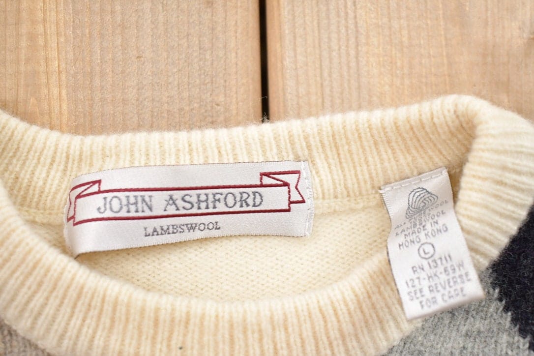 Proper Vintage Clothing > Gender Neutral Adult Clothing > Hoodies & Sweatshirts > Sweatshirts Vintage 1990s John Ashford Lambswool Argyle Crewneck Sweater / Vintage 90s Crewneck / All Over Pattern / Sweatshirt / Abstract Pattern