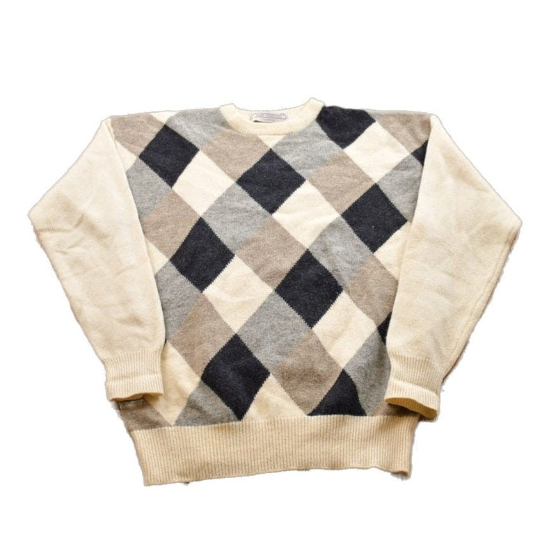 Proper Vintage Clothing > Gender Neutral Adult Clothing > Hoodies & Sweatshirts > Sweatshirts Vintage 1990s John Ashford Lambswool Argyle Crewneck Sweater / Vintage 90s Crewneck / All Over Pattern / Sweatshirt / Abstract Pattern