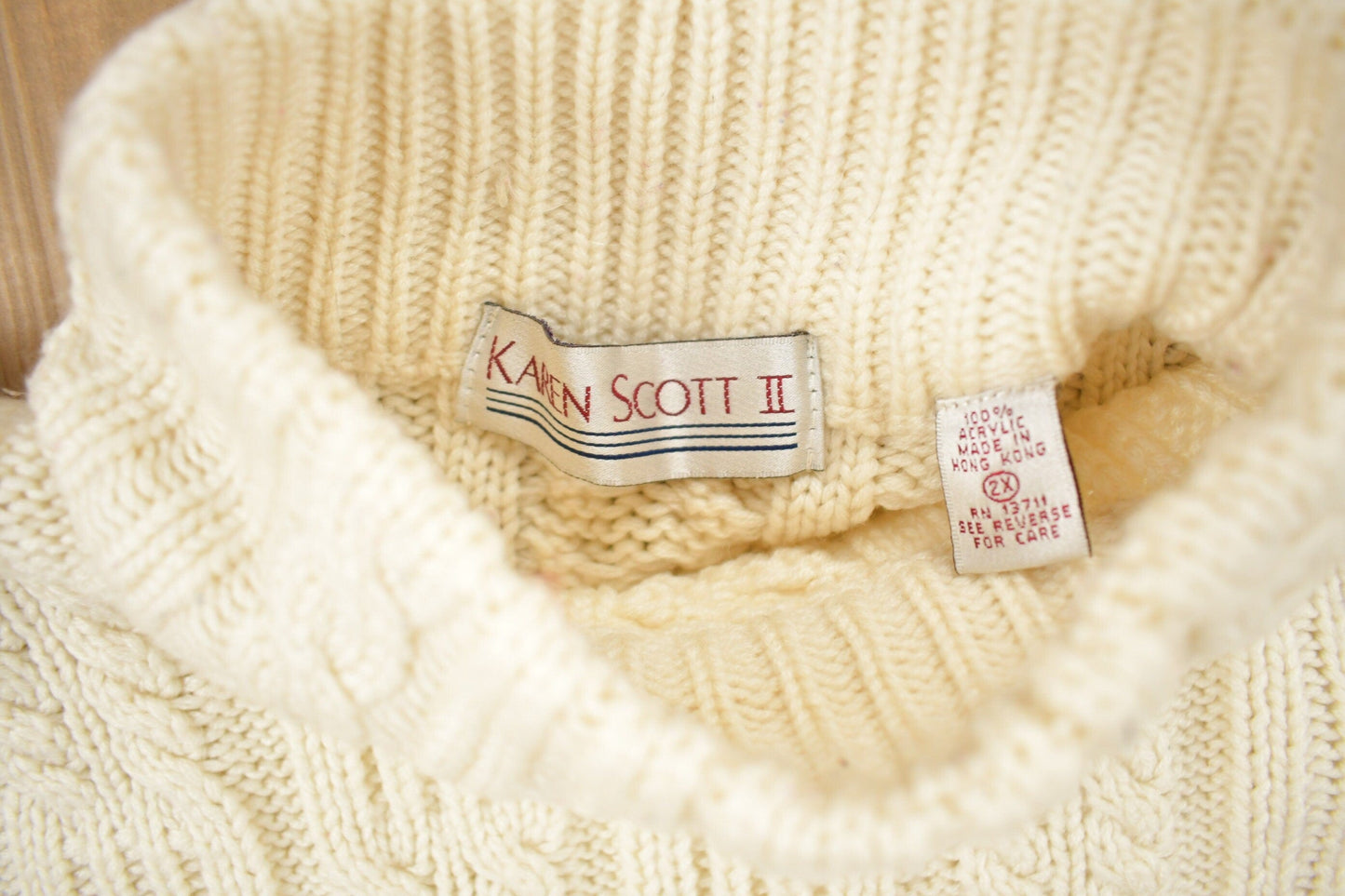 Proper Vintage Clothing > Gender Neutral Adult Clothing > Hoodies & Sweatshirts > Sweatshirts Vintage 1990s Karen Scott II Cable Knit Mockneck Sweater / Virgin Wool / Streetwear / Women's
