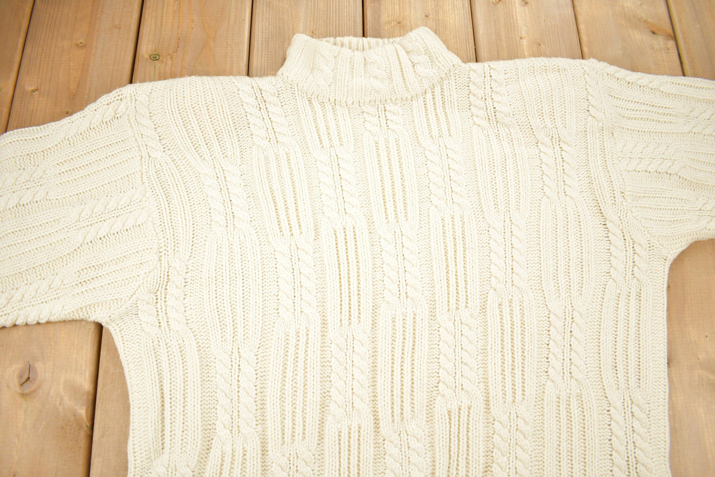 Proper Vintage Clothing > Gender Neutral Adult Clothing > Hoodies & Sweatshirts > Sweatshirts Vintage 1990s Karen Scott II Cable Knit Mockneck Sweater / Virgin Wool / Streetwear / Women's