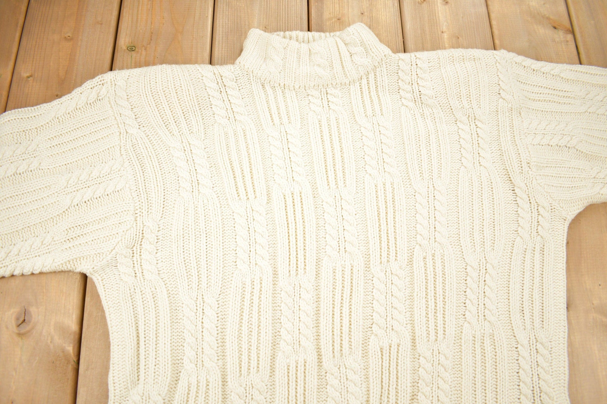 Proper Vintage Clothing > Gender Neutral Adult Clothing > Hoodies & Sweatshirts > Sweatshirts Vintage 1990s Karen Scott II Cable Knit Mockneck Sweater / Virgin Wool / Streetwear / Women's