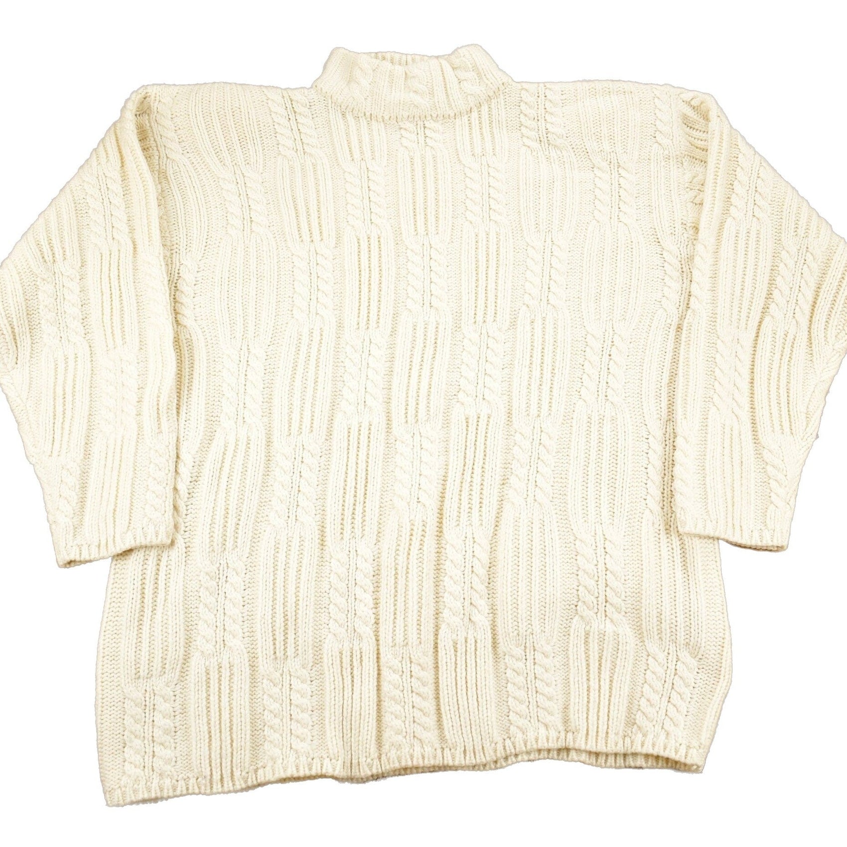 Proper Vintage Clothing > Gender Neutral Adult Clothing > Hoodies & Sweatshirts > Sweatshirts Vintage 1990s Karen Scott II Cable Knit Mockneck Sweater / Virgin Wool / Streetwear / Women's