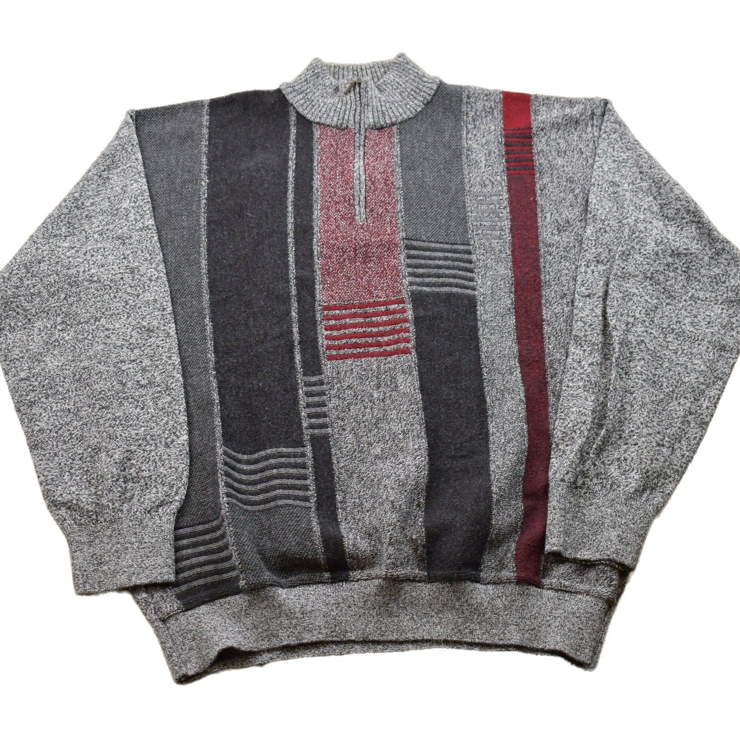 Proper Vintage Clothing > Gender Neutral Adult Clothing > Hoodies & Sweatshirts > Sweatshirts Vintage 1990s Knitted Quarter Zip Sweater / Vintage 90s Knit Sweater / All Over Pattern / Sweatshirt / Abstract Pattern / Made In Canada