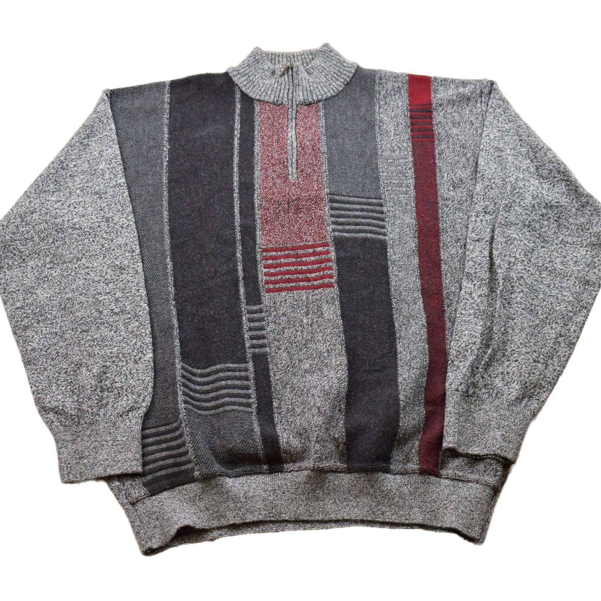 Proper Vintage Clothing > Gender Neutral Adult Clothing > Hoodies & Sweatshirts > Sweatshirts Vintage 1990s Knitted Quarter Zip Sweater / Vintage 90s Knit Sweater / All Over Pattern / Sweatshirt / Abstract Pattern / Made In Canada