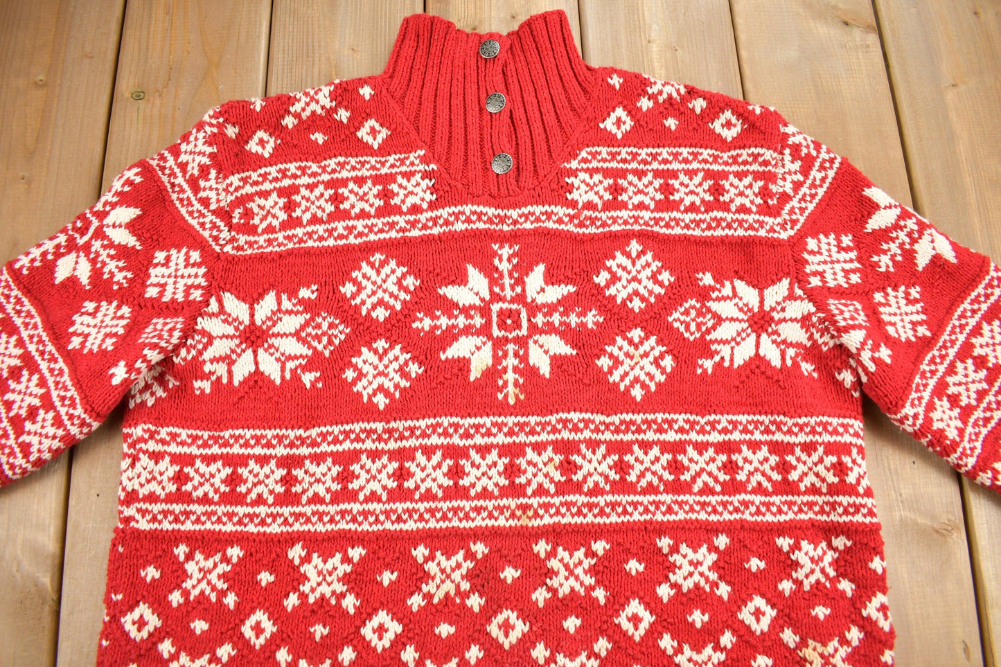 Proper Vintage Clothing > Gender Neutral Adult Clothing > Hoodies & Sweatshirts > Sweatshirts Vintage 1990s Lauren Ralph Lauren Snowflake Knit Women's Sweater / Vintage Ralph Lauren / All Over Pattern
