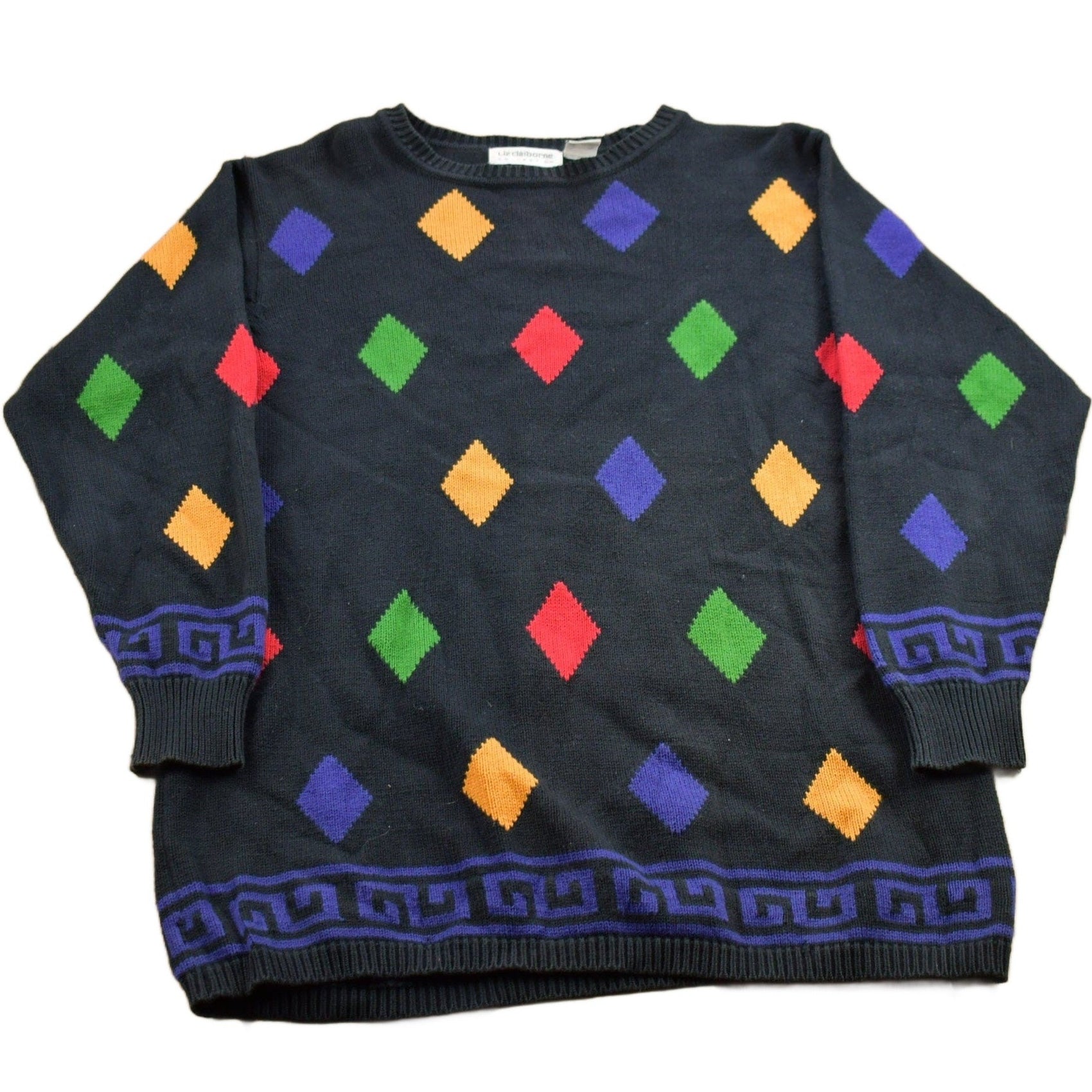 Proper Vintage Clothing > Gender Neutral Adult Clothing > Hoodies & Sweatshirts > Sweatshirts Vintage 1990s Liz Claiborne Knitted Crewneck Sweater / Vintage 90s Crewneck / All Over Pattern / Colorful / Sweatshirt / Abstract Pattern