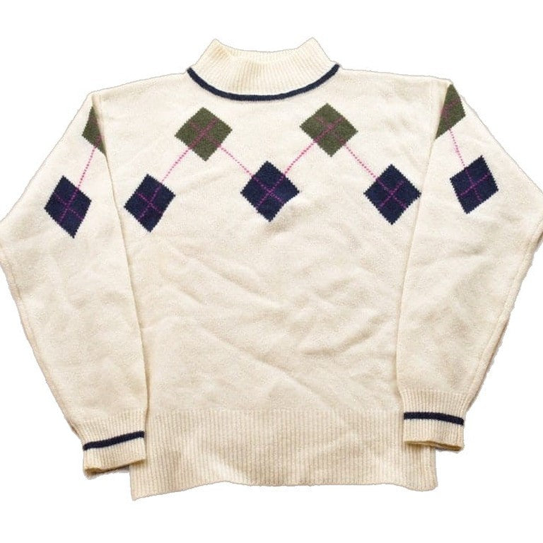 Proper Vintage Clothing > Gender Neutral Adult Clothing > Hoodies & Sweatshirts > Sweatshirts Vintage 1990s Liz Sport Knitted Lambswool Turtleneck Sweater / Vintage 90s Turtleneck / Argyle Knit / Argyle Turtleneck / Sweatshirt