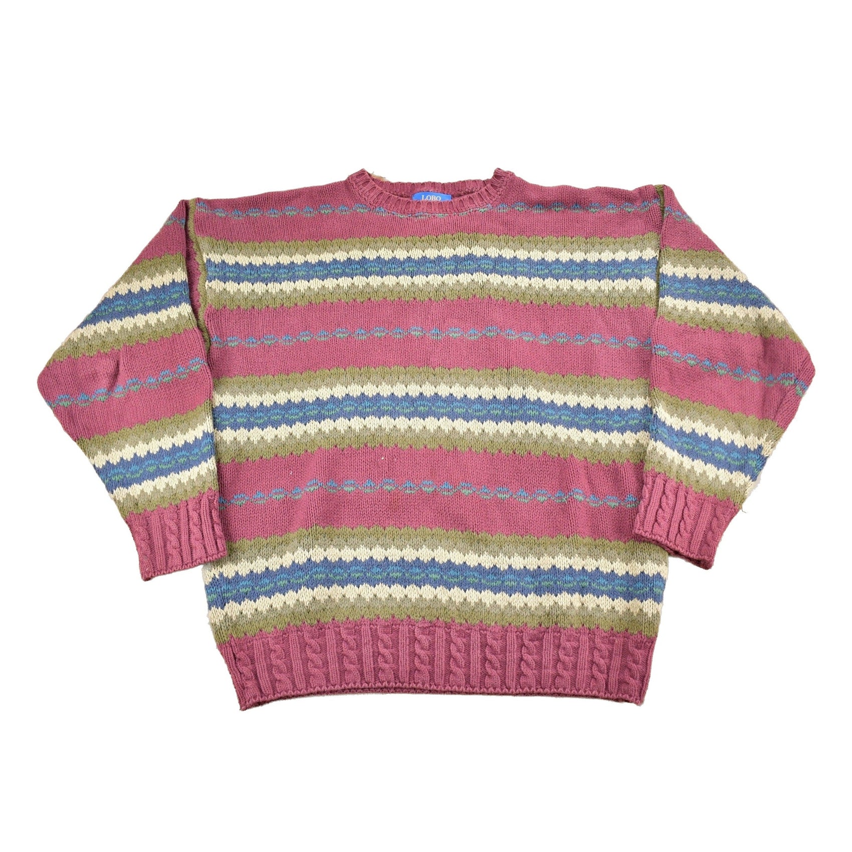 Proper Vintage Clothing > Gender Neutral Adult Clothing > Hoodies & Sweatshirts > Sweatshirts Vintage 1990s Lobo By Pendleton Striped Knit Sweater / Size L / Outdoorsman / Made In USA