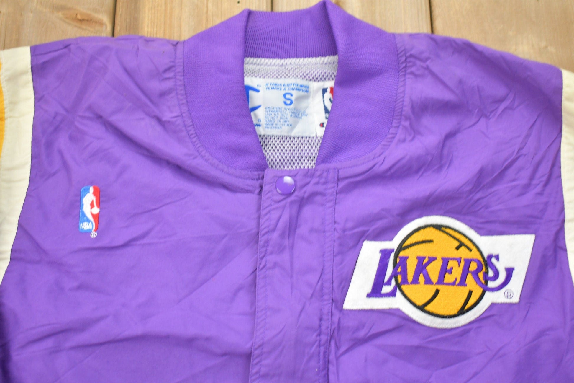 Proper Vintage Clothing > Gender Neutral Adult Clothing > Jackets & Coats Vintage 1990s Champion Los Angeles Lakers NBA Bomber Jacket / Athleisure Sportswear / Streetwear Fashion / Vintage Champion / 90s NBA